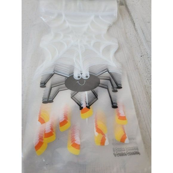 Spider web candy corn Halloween zipper bag treat - Picture 3 of 5